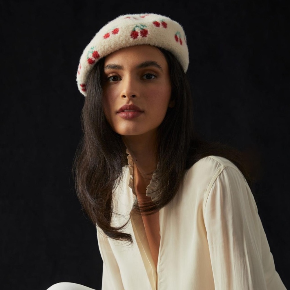 Anthropologie Maeve Icon Cherry Beret White One Size